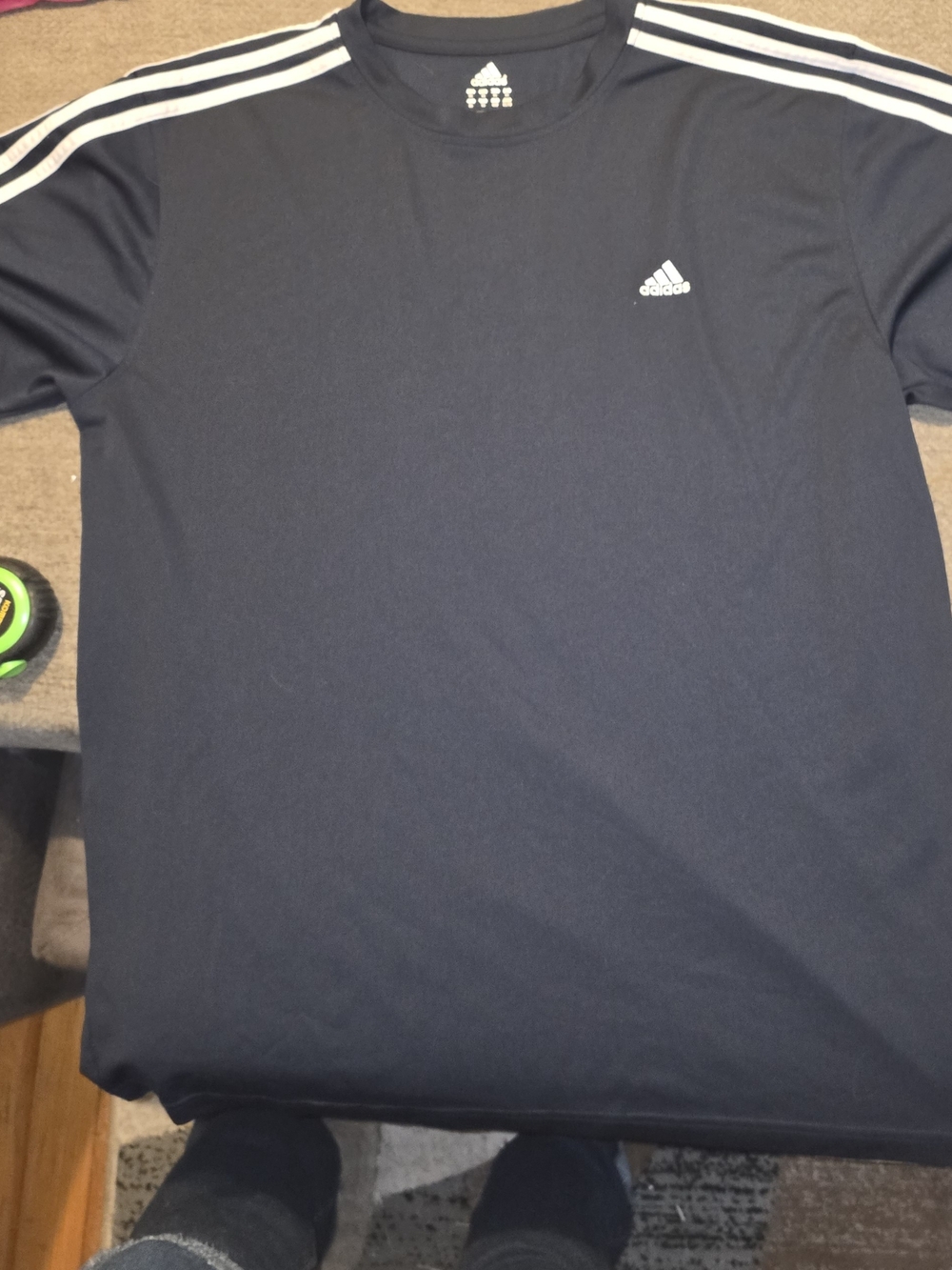 adidas Navy Short Sleeve Tee with White Shoulder 3 StripesXL